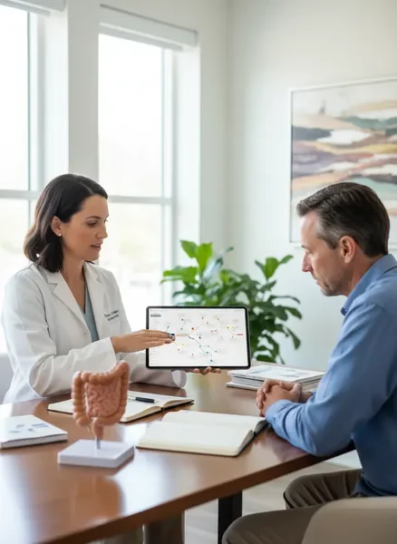 Functional medicine practitioner reviewing patient health data